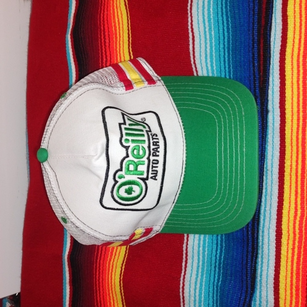 O'Reilly Auto Parts Syntec Trucker Hat Mens White Green Mesh Strapback Cap